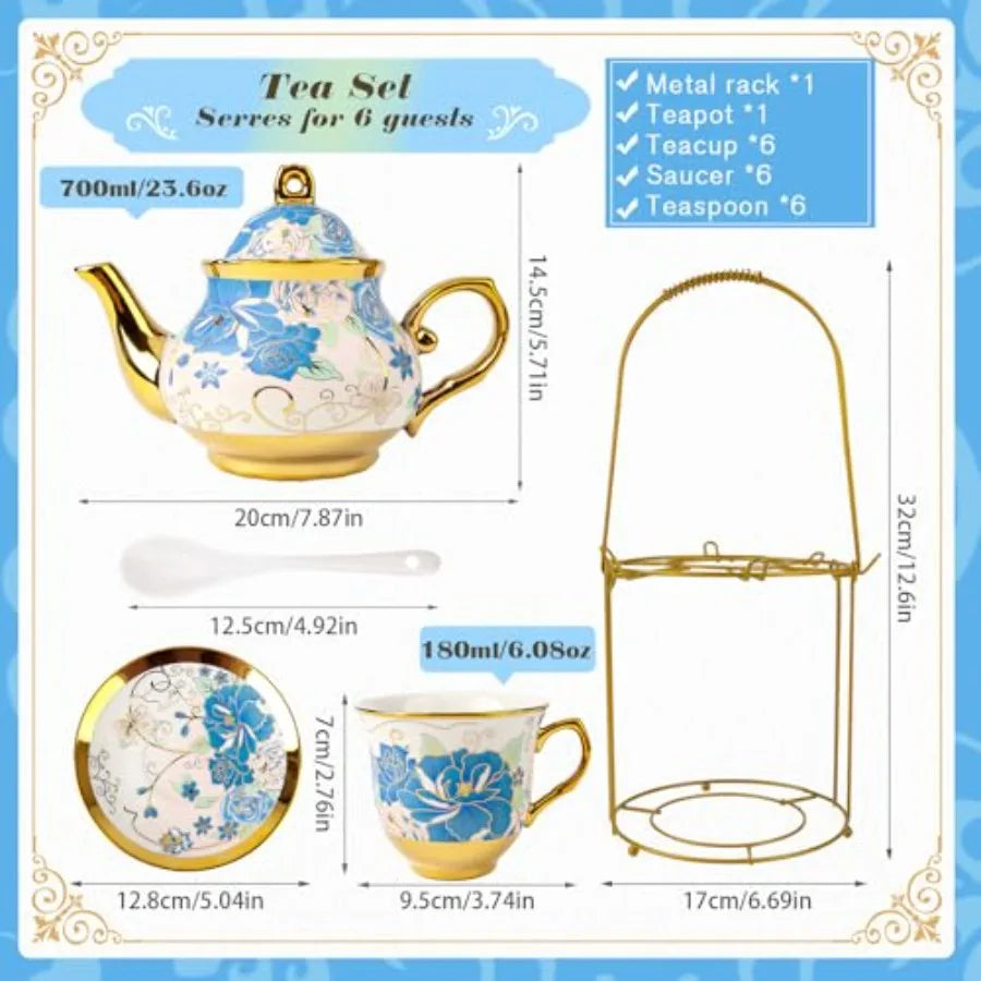 Vintage Flower Tea Set with Holder (20pc)