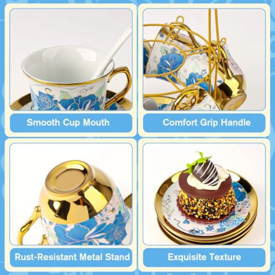 Vintage Flower Tea Set with Holder (20pc)