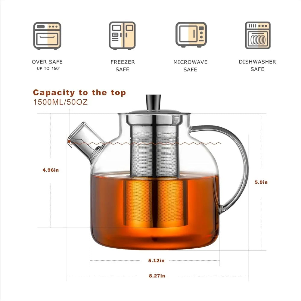 Large Glass Teapot w/ Infuser (1500ml)