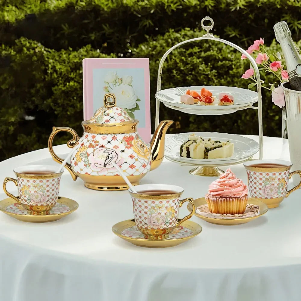20pc Gold Flower Porcelain Tea Set