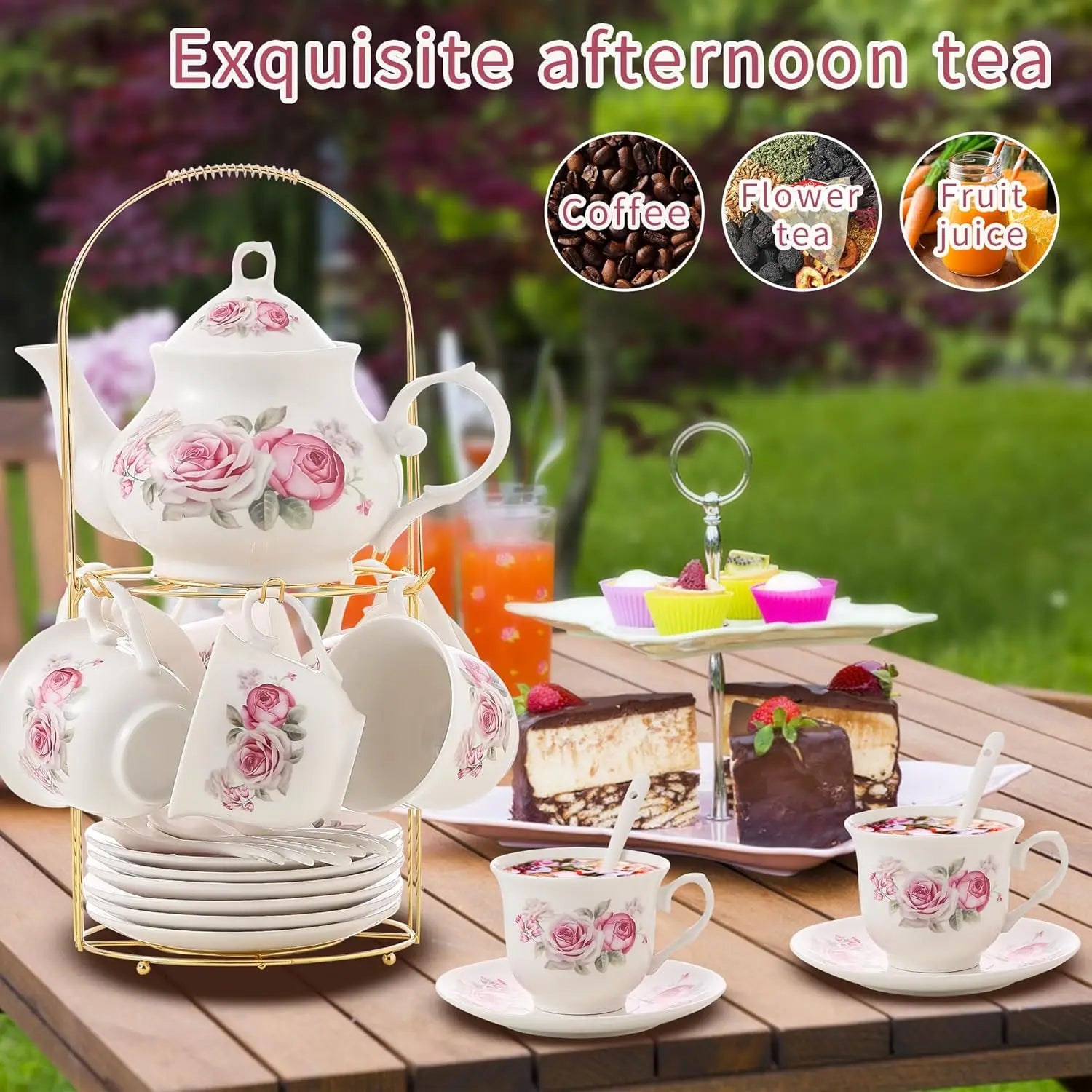 Gold Rack Porcelain Tea Set (20pc)