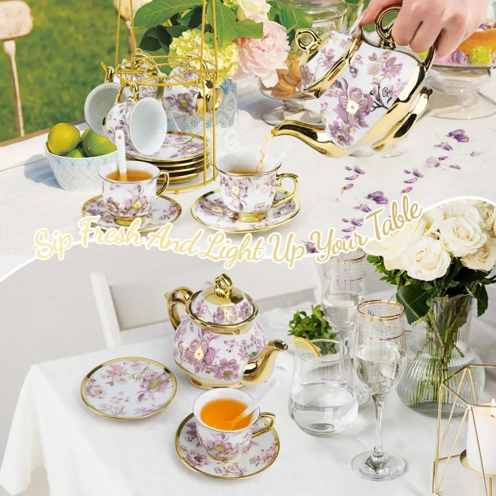 Floral Porcelain Tea Set with Stand