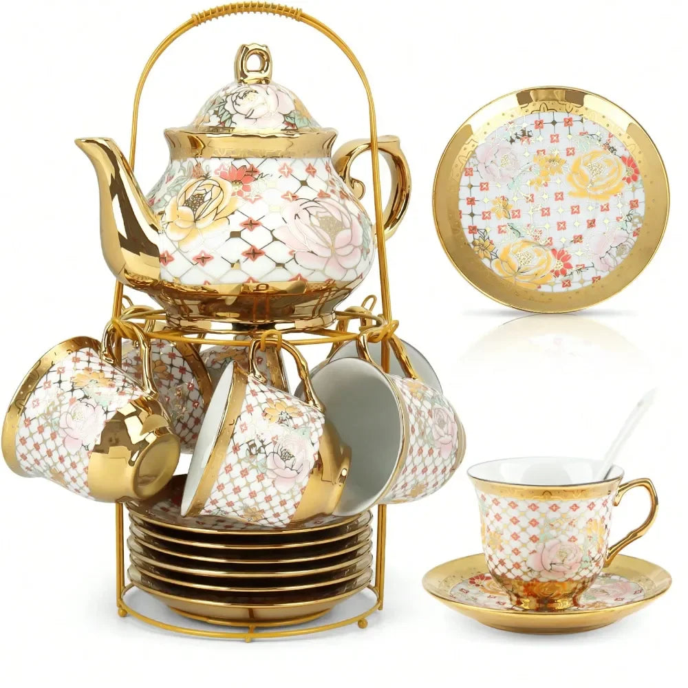 20pc Gold Flower Porcelain Tea Set