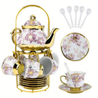 Floral Porcelain Tea Set with Stand