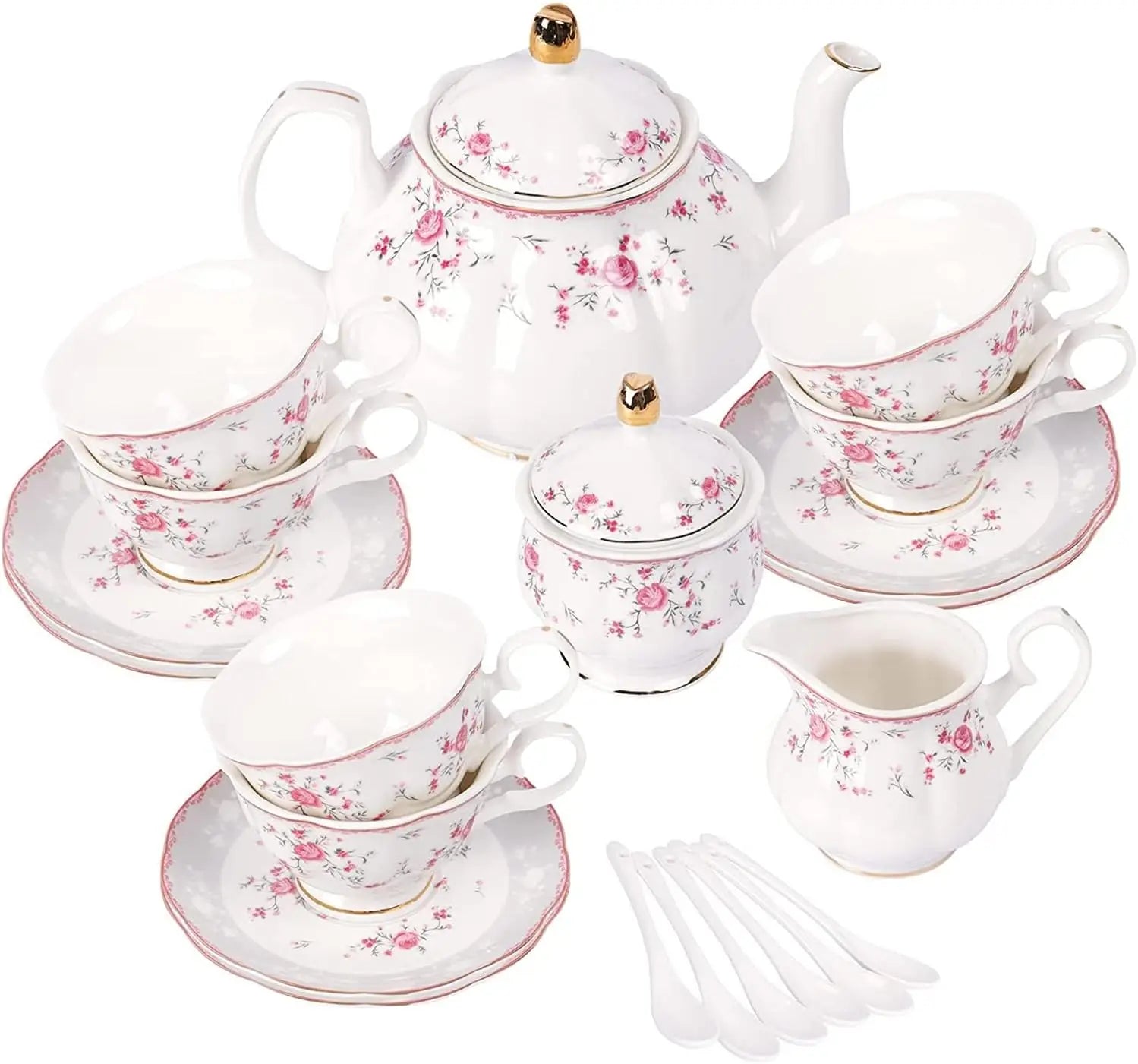 Pink Rose Tea Set for Women (6pc)