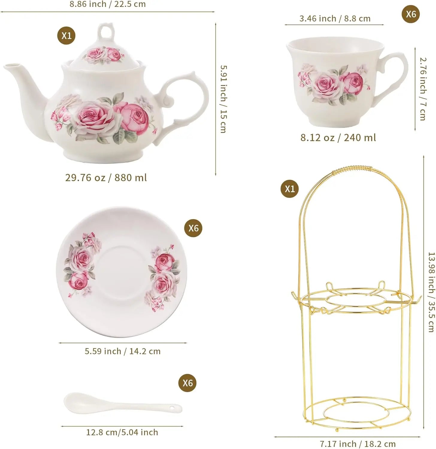 Gold Rack Porcelain Tea Set (20pc)