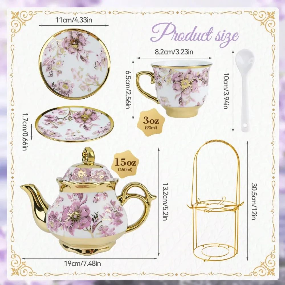Floral Porcelain Tea Set with Stand