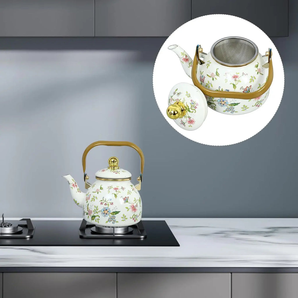 Vintage Enamel Teapot w/ Strainer (1L)