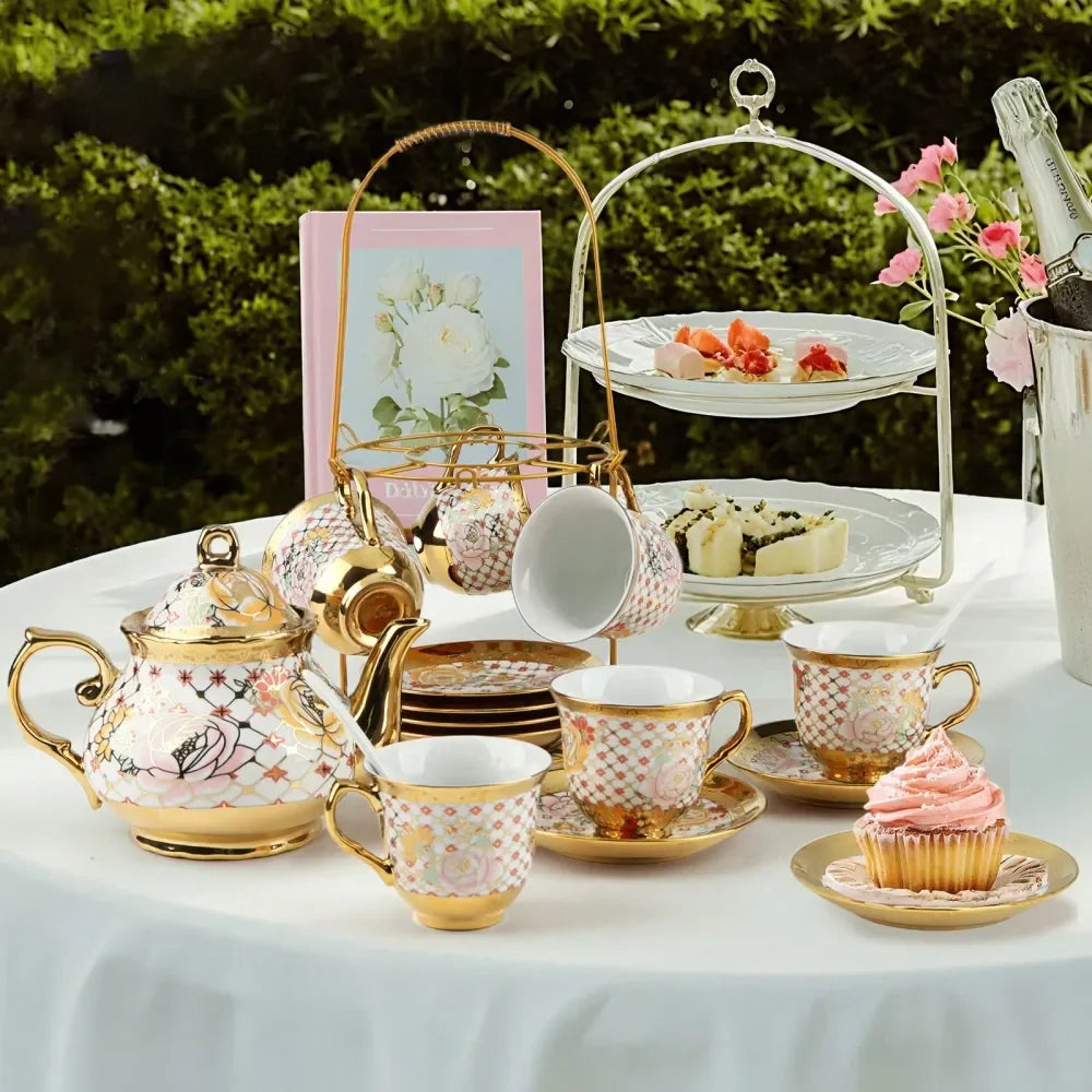 20pc Gold Flower Porcelain Tea Set