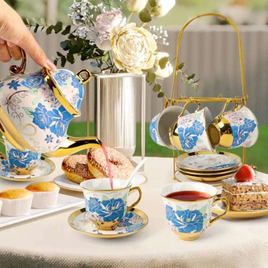 Vintage Flower Tea Set with Holder (20pc)