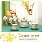 Floral Porcelain Tea Set with Holder