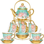 Floral Porcelain Tea Set with Holder