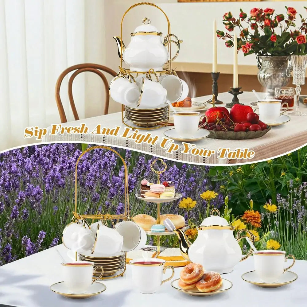 European Gold Flower Tea Set (20pc)