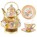 European Floral Tea Set with Holder