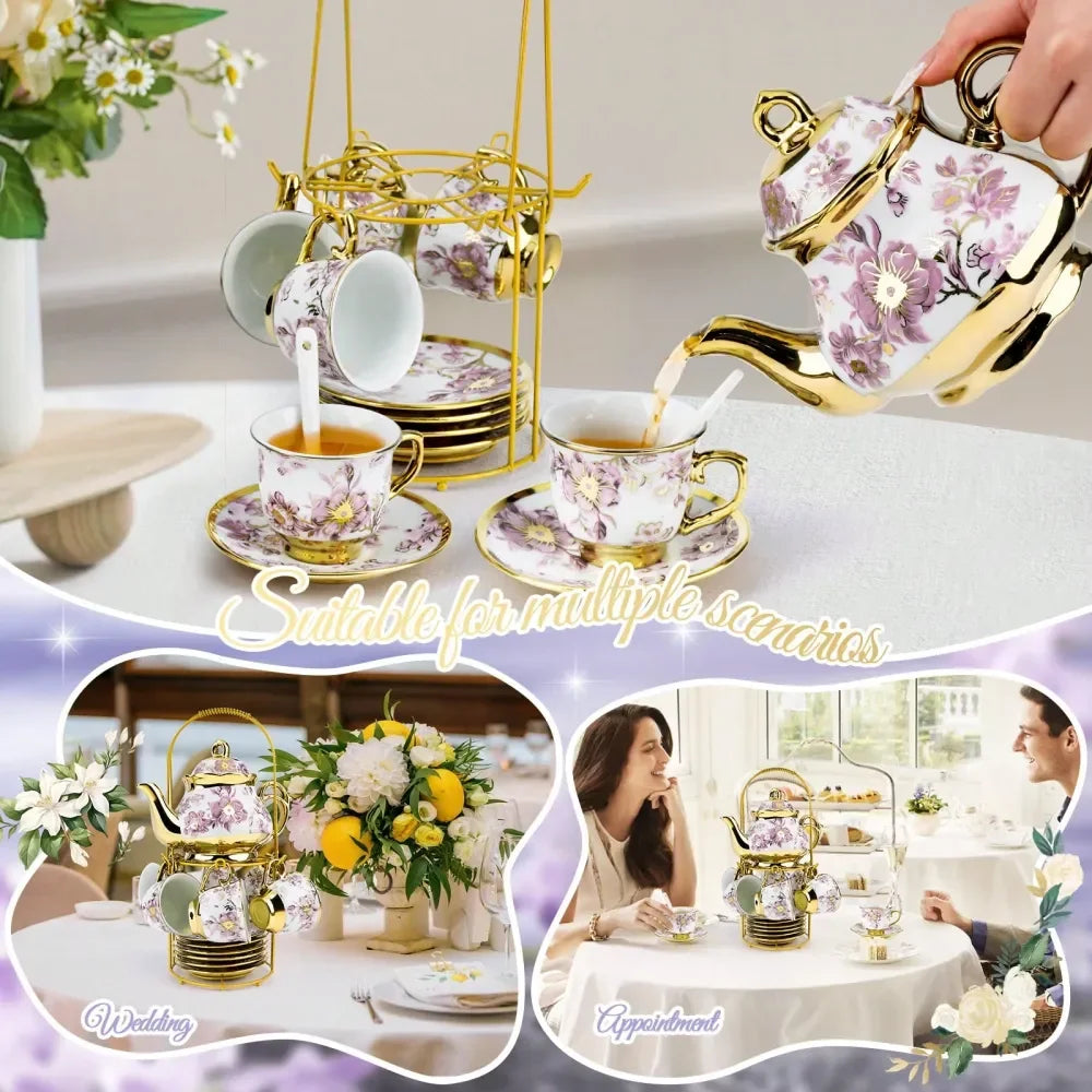 Floral Porcelain Tea Set with Stand