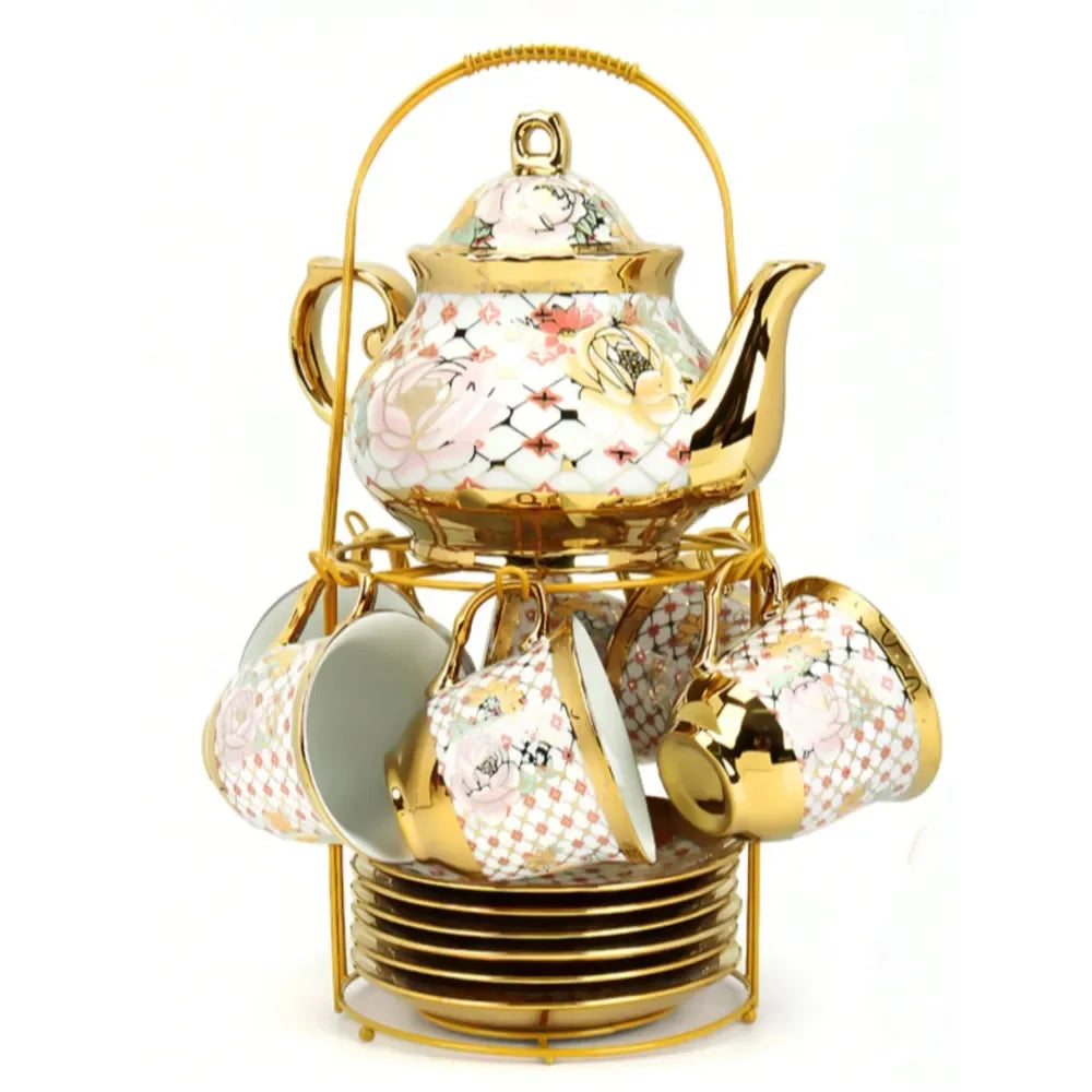 20pc Gold Flower Porcelain Tea Set