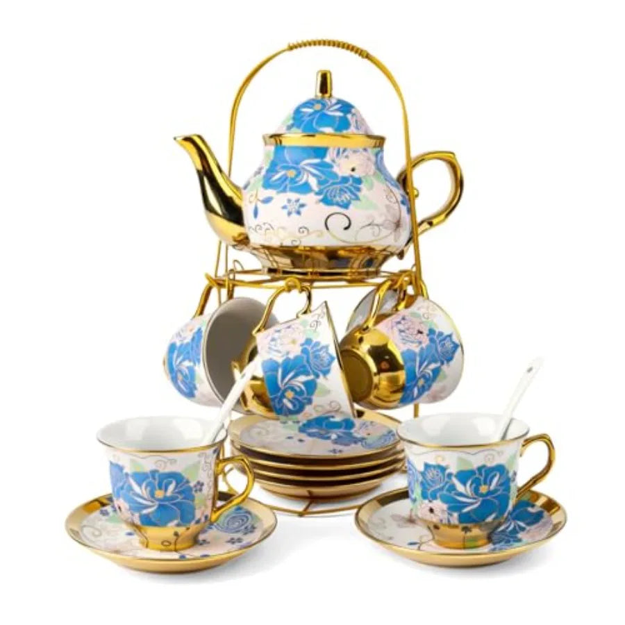Vintage Flower Tea Set with Holder (20pc)