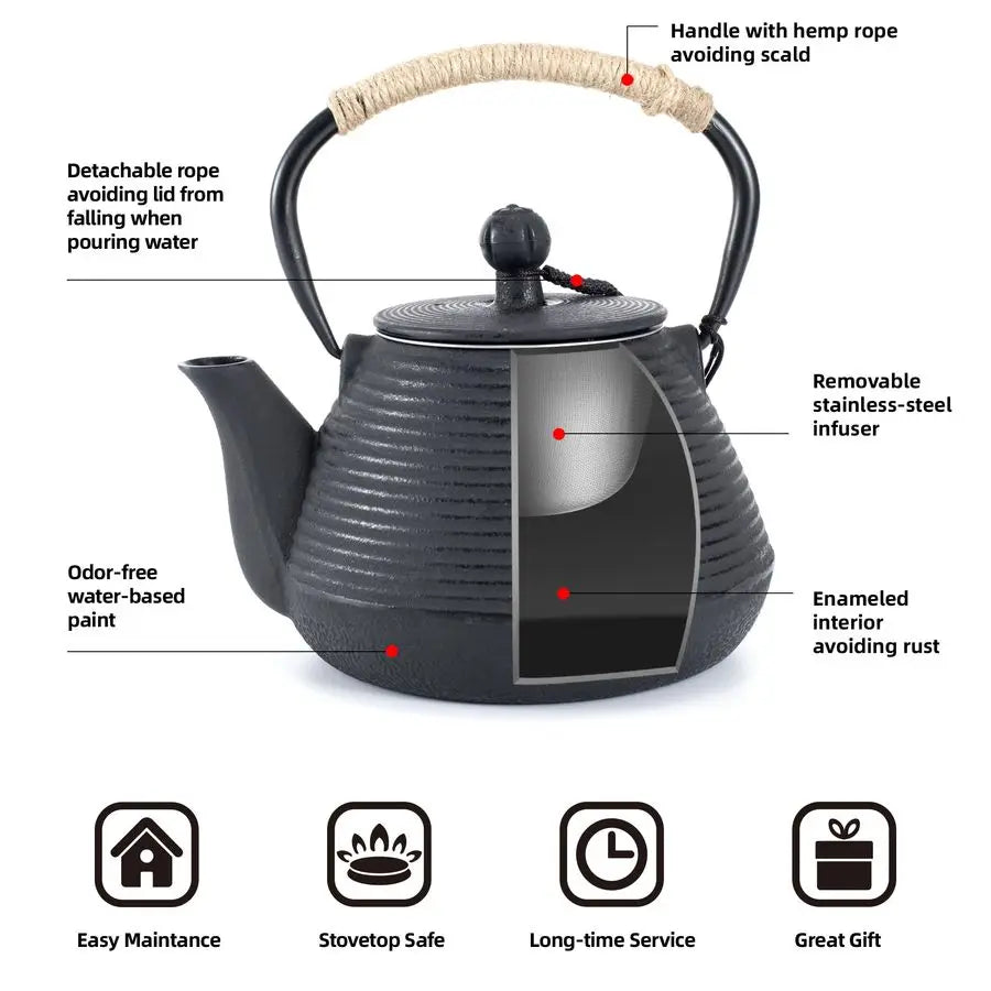 Enamel Interior Iron Teapot (1000ml)