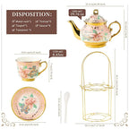 European Floral Tea Set with Holder