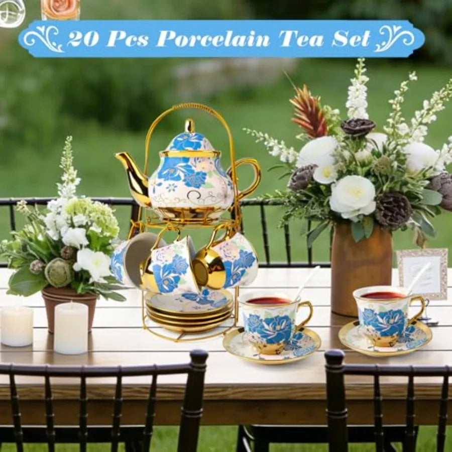 Vintage Flower Tea Set with Holder (20pc)