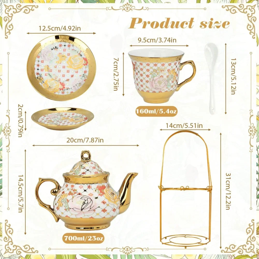 20pc Gold Flower Porcelain Tea Set