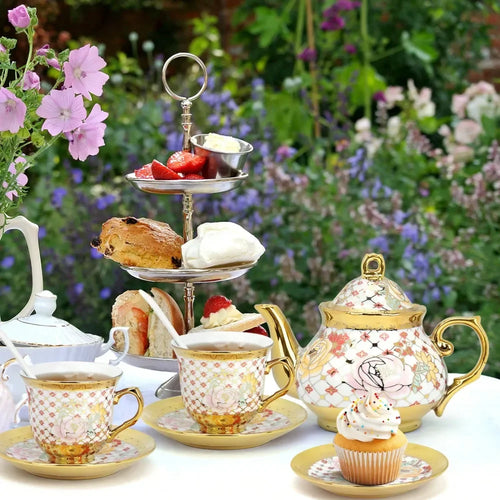 20pc Gold Flower Porcelain Tea Set