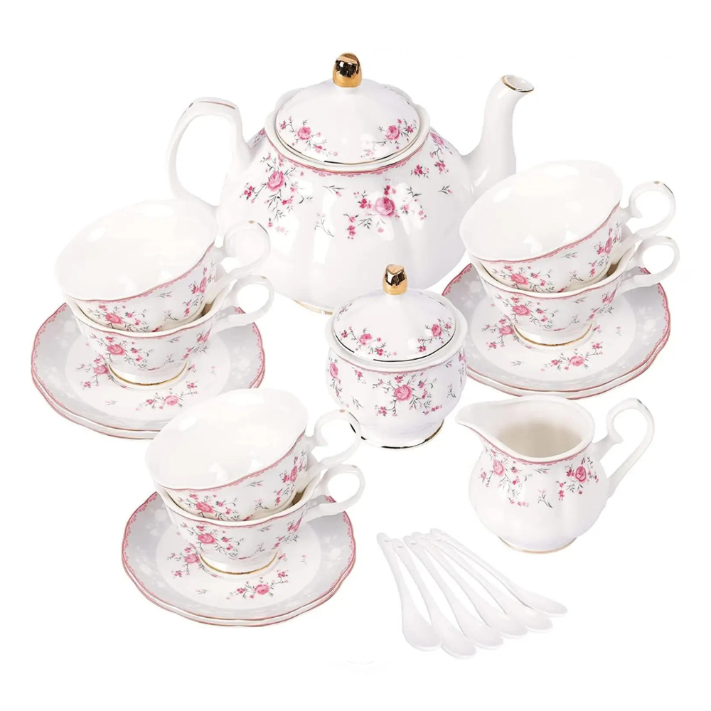 Pink Rose Tea Set for Women (6pc)
