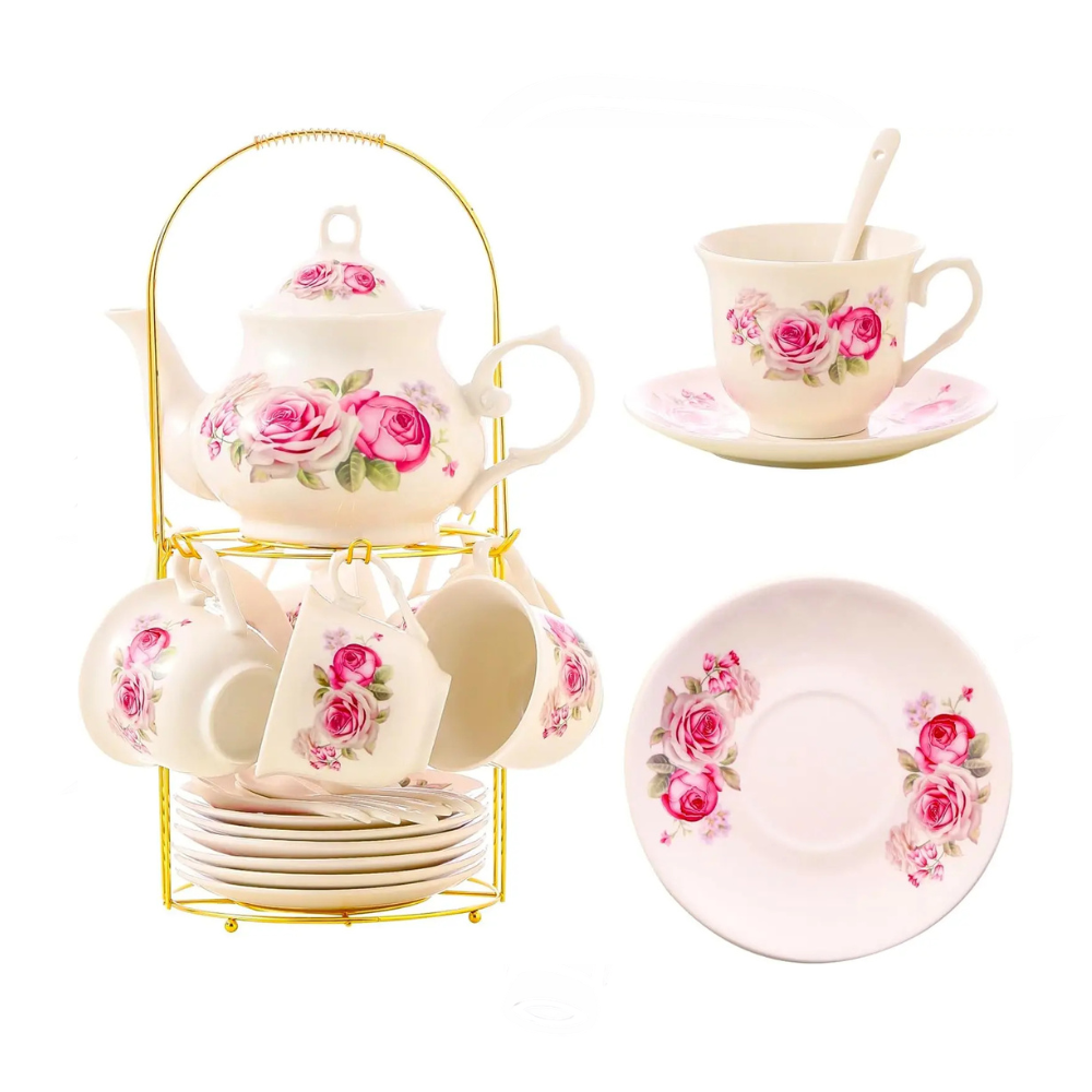 Gold Rack Porcelain Tea Set (20pc)